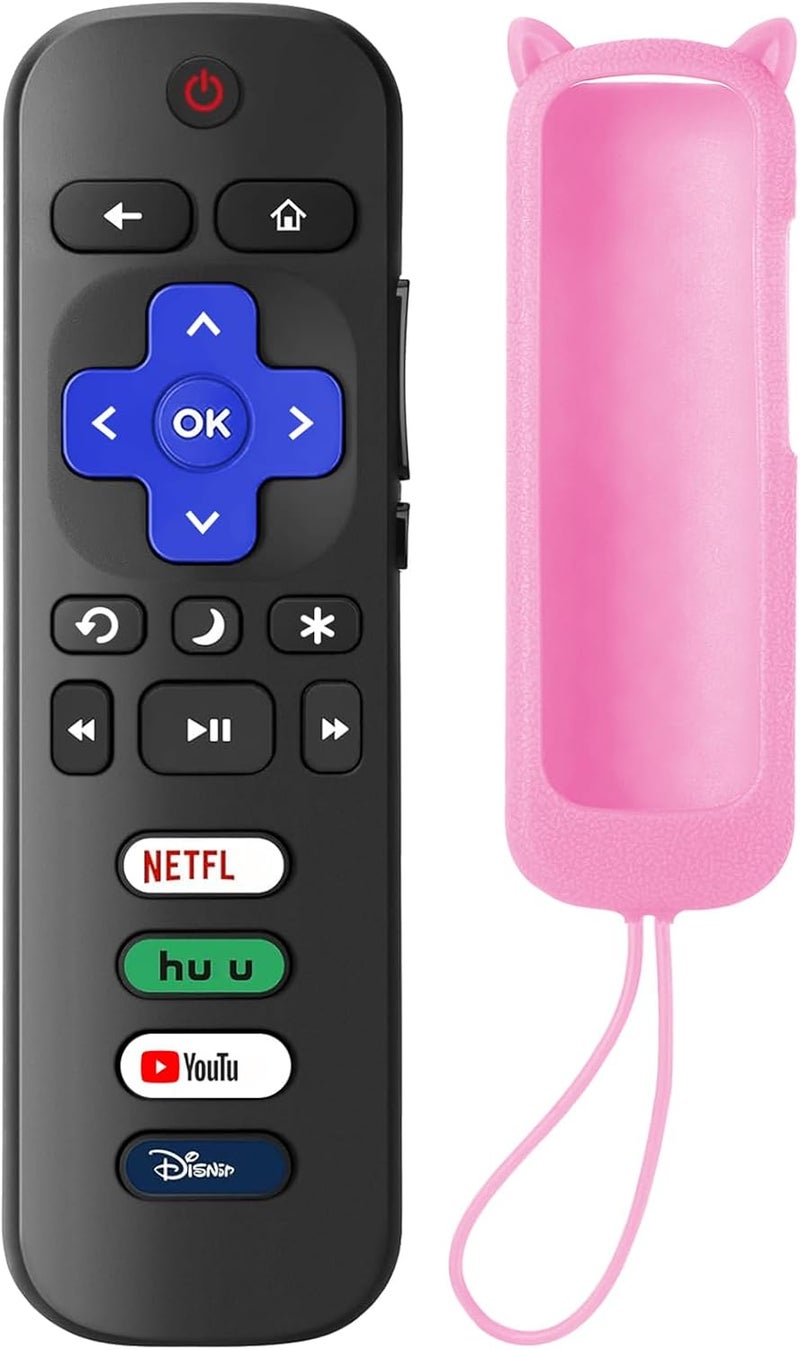 SOTATOO Replacement Remote Control for Roku TV with Pink Soft Protective Case(Glow in The Dark), Universal Remote for TCL Roku/Hisense Roku/Onn Roku/Sharp Roku/Element Roku/Philips Roku Smart TVs - Image 1